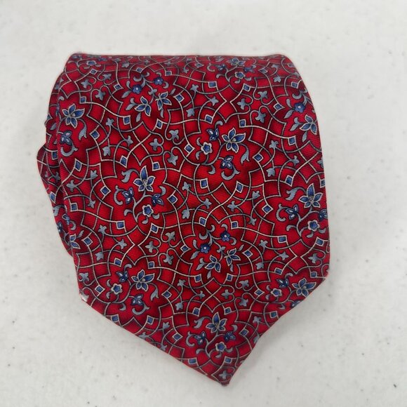 The Met Museum Art Red Silk Tie Geometric Floral Print Intricate Pattern - Picture 1 of 6